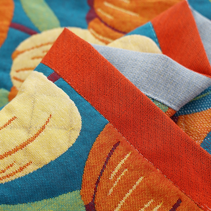 91家纺网 家纺一手货源 找家纺 朴尔家纺-毛巾被 2026新款色织定位提花纯棉四层纱布枕巾 浪漫郁金香-蓝