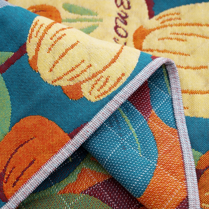 91家纺网 家纺一手货源 找家纺 朴尔家纺-毛巾被 2026新款色织定位提花纯棉四层纱布枕巾 浪漫郁金香-蓝