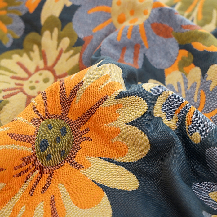 91家纺网 家纺一手货源 找家纺 朴尔家纺-毛巾被 2026新款色织定位提花纯棉四层纱布枕巾 油画花园-藏青