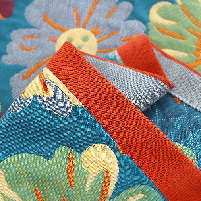 91家纺网 家纺一手货源 找家纺 朴尔家纺-毛巾被 2026新款色织定位提花纯棉四层纱布枕巾 油画花园-蓝