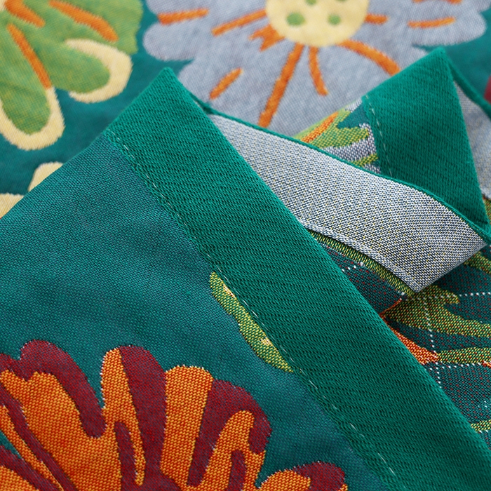 91家纺网 家纺一手货源 找家纺 朴尔家纺-毛巾被 2026新款色织定位提花纯棉四层纱布枕巾 油画花园-绿