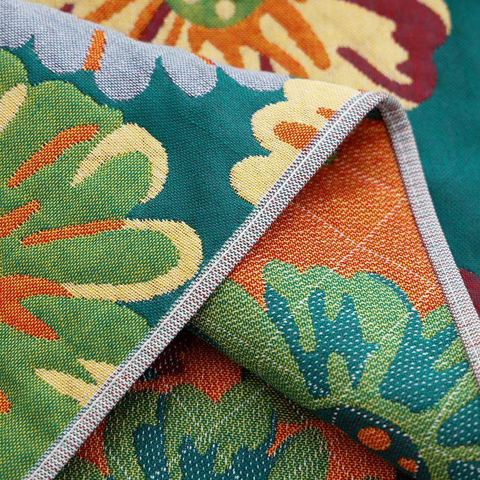 91家纺网 家纺一手货源 找家纺 朴尔家纺-毛巾被 2026新款色织定位提花纯棉四层纱布枕巾 油画花园-绿