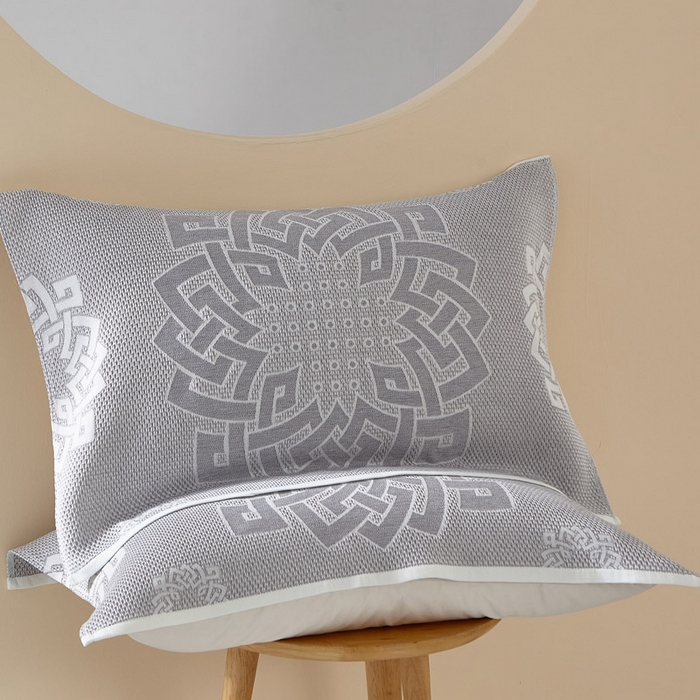 朴尔家纺-毛巾被 2026新款全棉纱布蜂窝结构系列枕巾系列 君子莲-浅灰