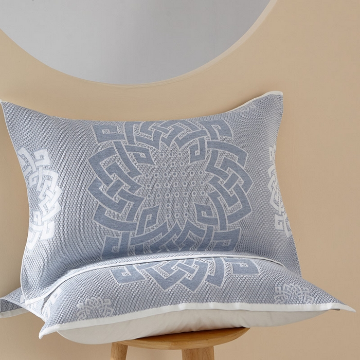 朴尔家纺-毛巾被 2026新款全棉纱布蜂窝结构系列枕巾系列 君子莲-浅蓝