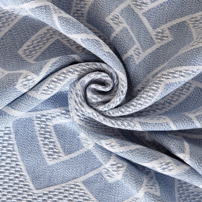 91家纺网 家纺一手货源 找家纺 朴尔家纺-毛巾被 2026新款全棉纱布蜂窝结构系列枕巾系列 君子莲-浅蓝