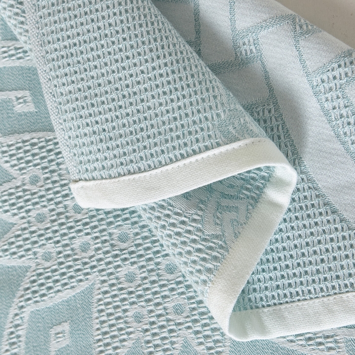91家纺网 家纺一手货源 找家纺 朴尔家纺-毛巾被 2026新款全棉纱布蜂窝结构系列枕巾系列 君子莲-浅绿