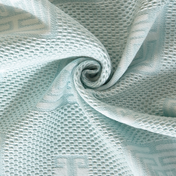 91家纺网 家纺一手货源 找家纺 朴尔家纺-毛巾被 2026新款全棉纱布蜂窝结构系列枕巾系列 魔方印-水绿