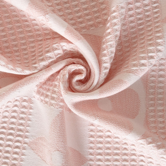 91家纺网 家纺一手货源 找家纺 朴尔家纺-毛巾被 2026新款全棉纱布蜂窝结构系列枕巾系列 幸运草-嫩粉