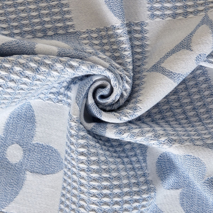 91家纺网 家纺一手货源 找家纺 朴尔家纺-毛巾被 2026新款全棉纱布蜂窝结构系列枕巾系列 幸运草-浅蓝