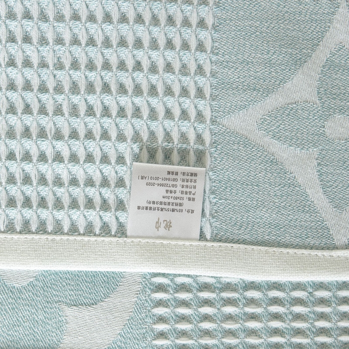 91家纺网 家纺一手货源 找家纺 朴尔家纺-毛巾被 2026新款全棉纱布蜂窝结构系列枕巾系列 幸运草-水绿