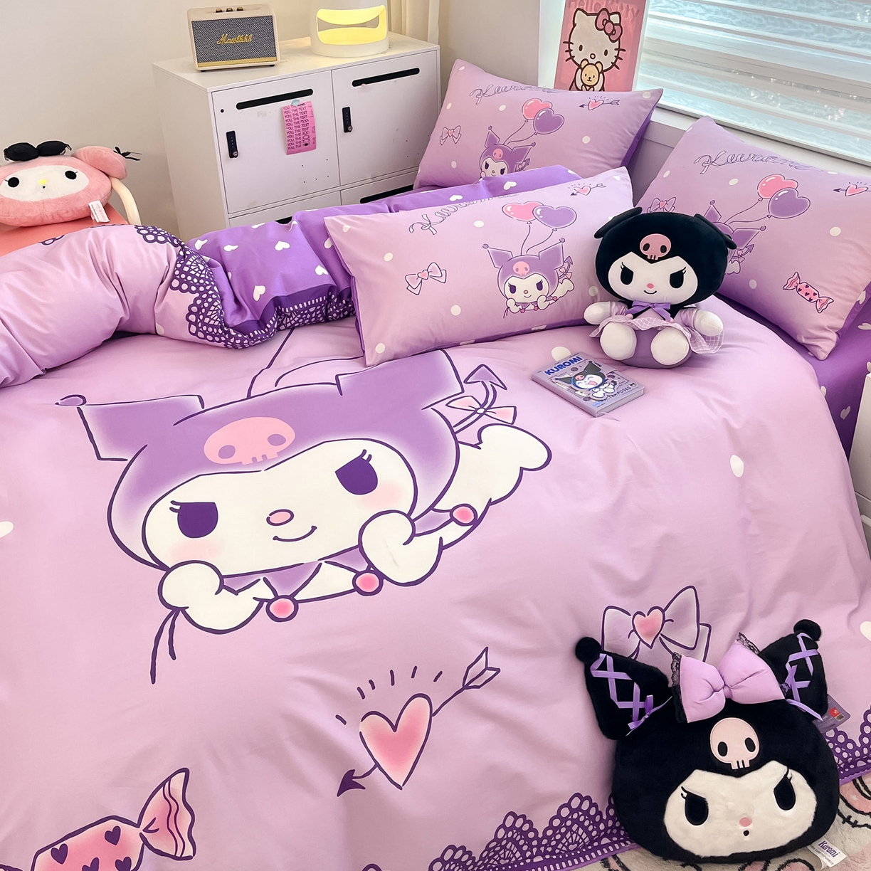 91家纺网 家纺一手货源 找家纺 暮思家居 2026新款正版授权三丽鸥大版全棉纯棉数码印花纯棉四件套系列-第一批 大版-梦想库洛米