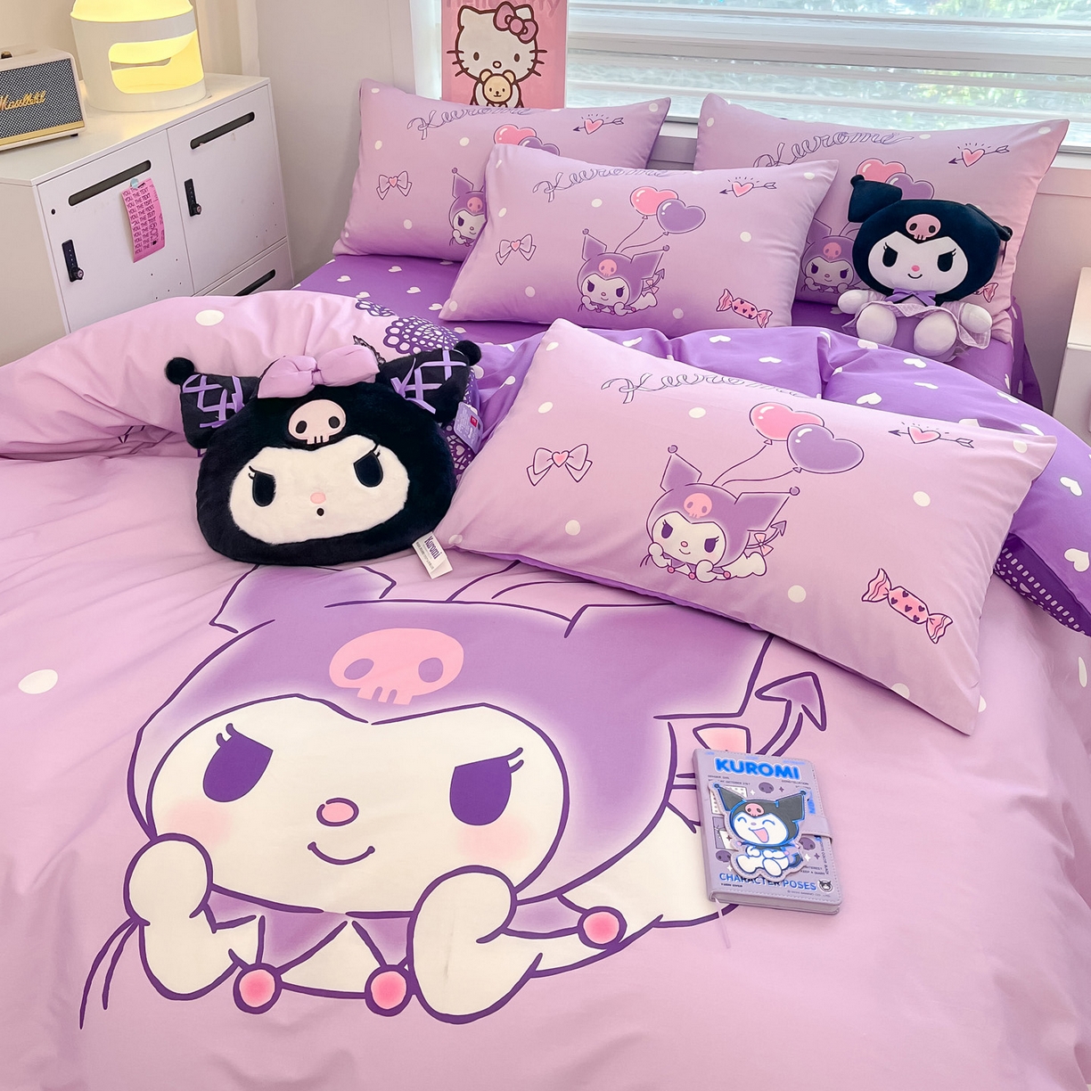 91家纺网 家纺一手货源 找家纺 暮思家居 2026新款正版授权三丽鸥大版全棉纯棉数码印花纯棉四件套系列-第一批 大版-梦想库洛米