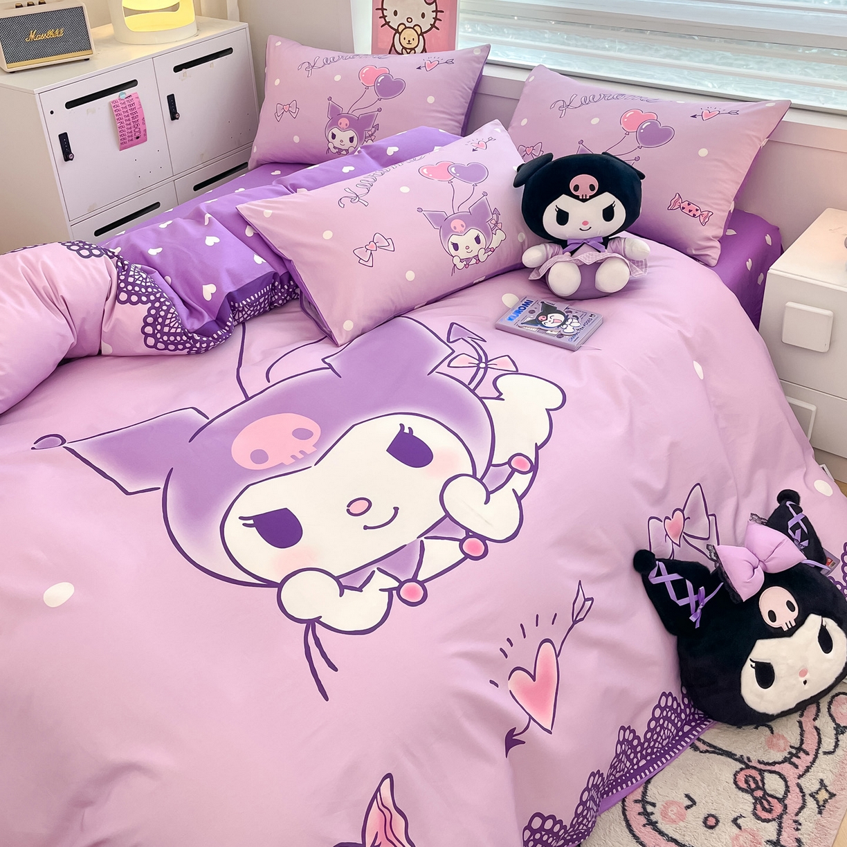 91家纺网 家纺一手货源 找家纺 暮思家居 2026新款正版授权三丽鸥大版全棉纯棉数码印花纯棉四件套系列-第一批 大版-梦想库洛米