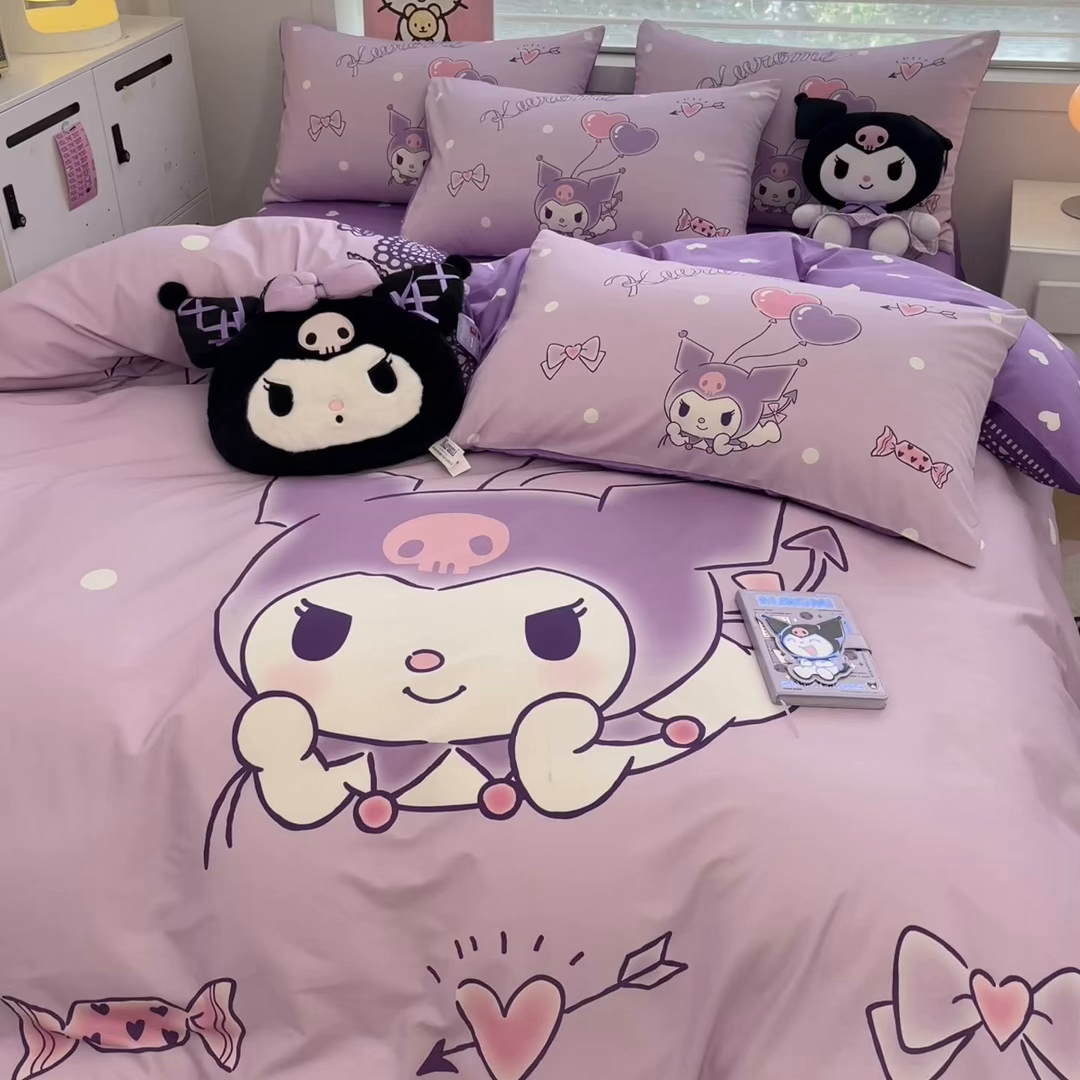 91家纺网 家纺一手货源 找家纺 暮思家居 2026新款正版授权三丽鸥大版全棉纯棉数码印花纯棉四件套系列-第一批 大版-梦想库洛米