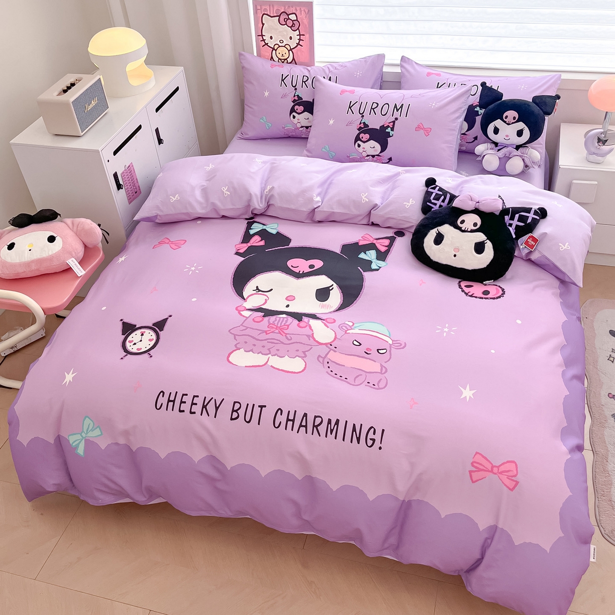 91家纺网 家纺一手货源 找家纺 暮思家居 2026新款正版授权三丽鸥大版全棉纯棉数码印花纯棉四件套系列-第一批 大版-魔法库洛米