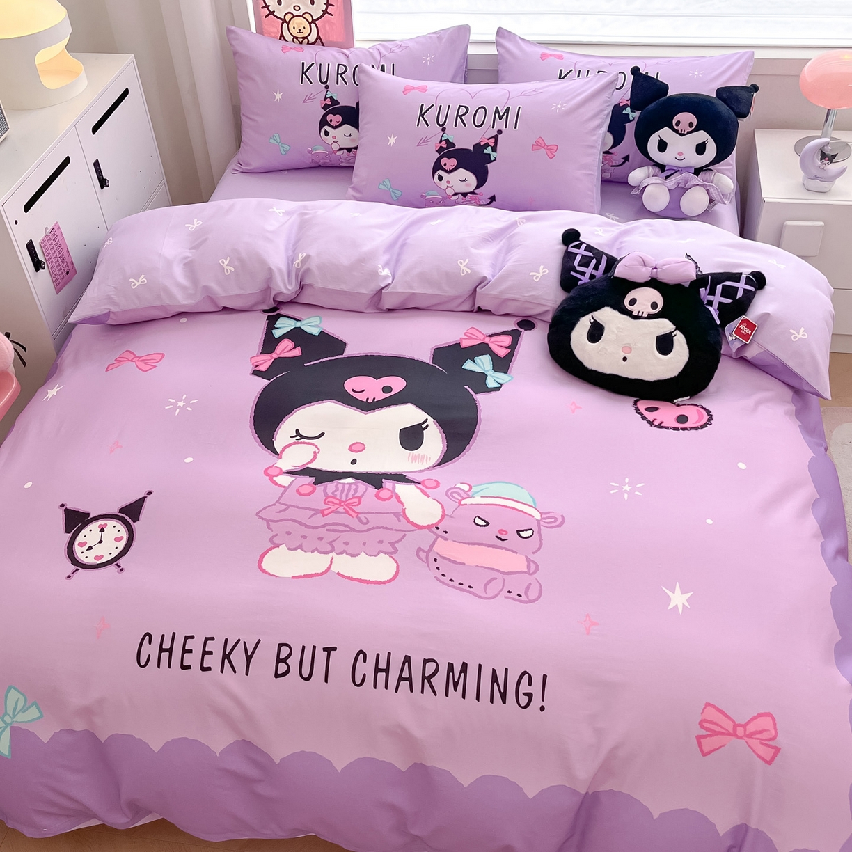 91家纺网 家纺一手货源 找家纺 暮思家居 2026新款正版授权三丽鸥大版全棉纯棉数码印花纯棉四件套系列-第一批 大版-魔法库洛米