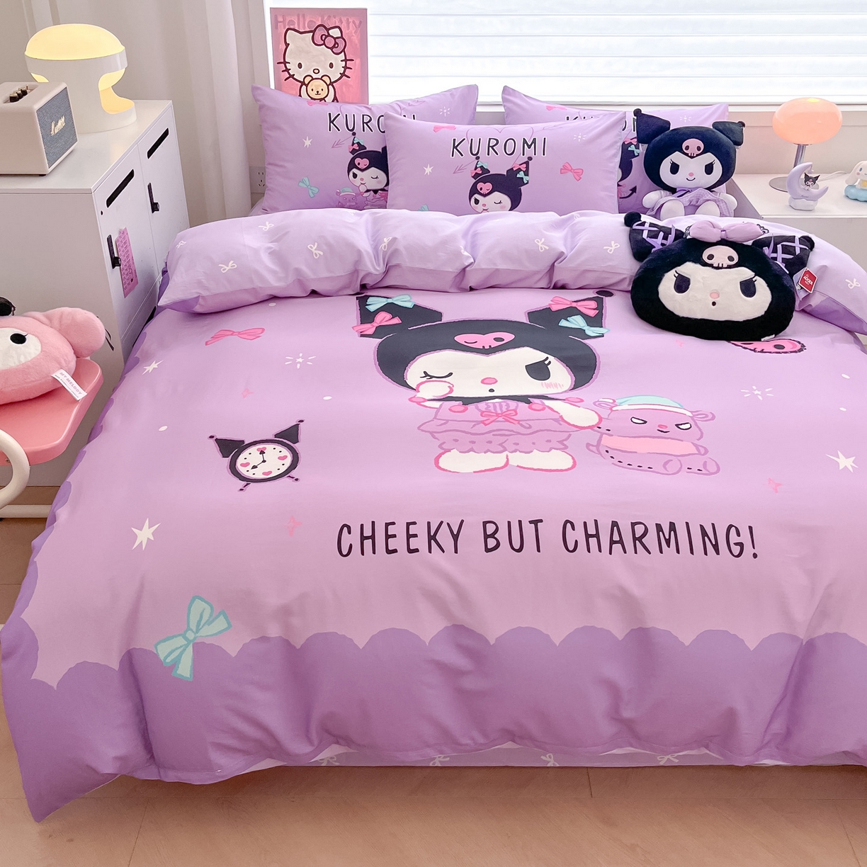 91家纺网 家纺一手货源 找家纺 暮思家居 2026新款正版授权三丽鸥大版全棉纯棉数码印花纯棉四件套系列-第一批 大版-魔法库洛米