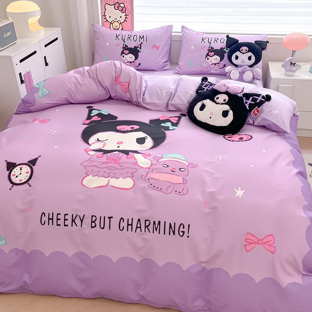 91家纺网 家纺一手货源 找家纺 暮思家居 2026新款正版授权三丽鸥大版全棉纯棉数码印花纯棉四件套系列-第一批 大版-魔法库洛米