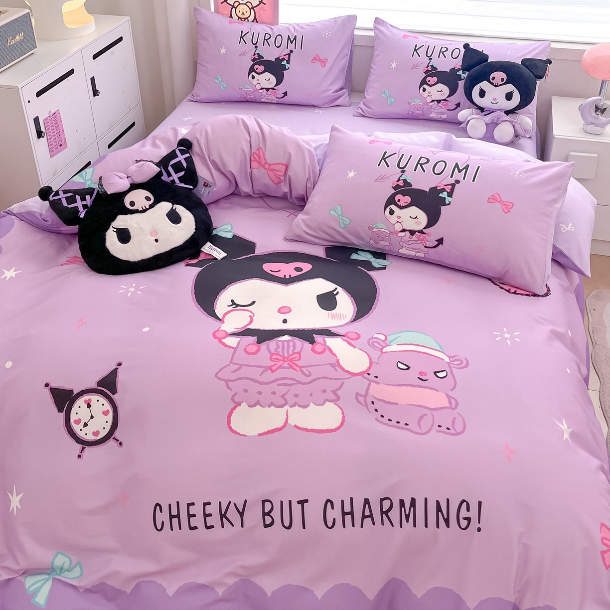 91家纺网 家纺一手货源 找家纺 暮思家居 2026新款正版授权三丽鸥大版全棉纯棉数码印花纯棉四件套系列-第一批 大版-魔法库洛米