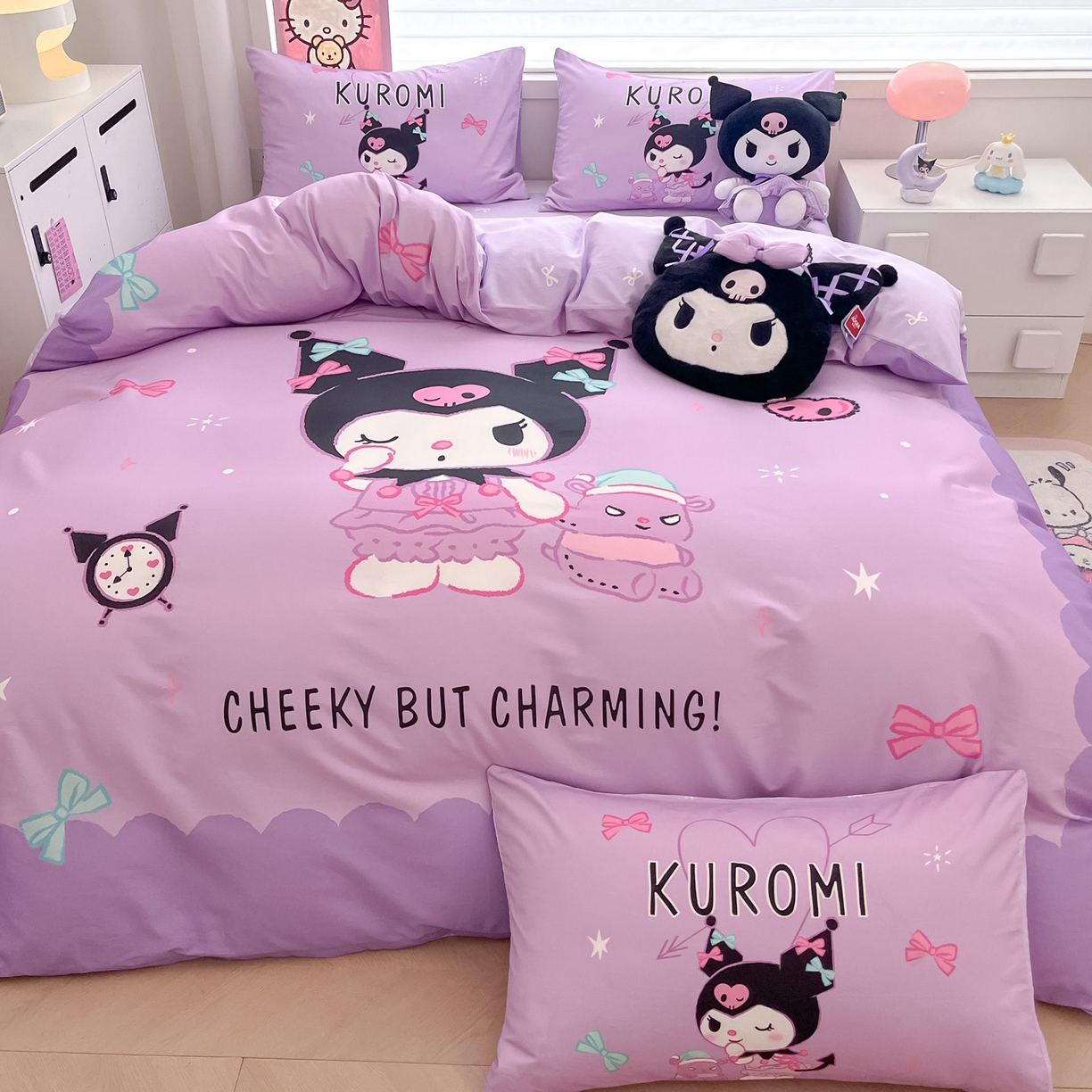 91家纺网 家纺一手货源 找家纺 暮思家居 2026新款正版授权三丽鸥大版全棉纯棉数码印花纯棉四件套系列-第一批 大版-魔法库洛米