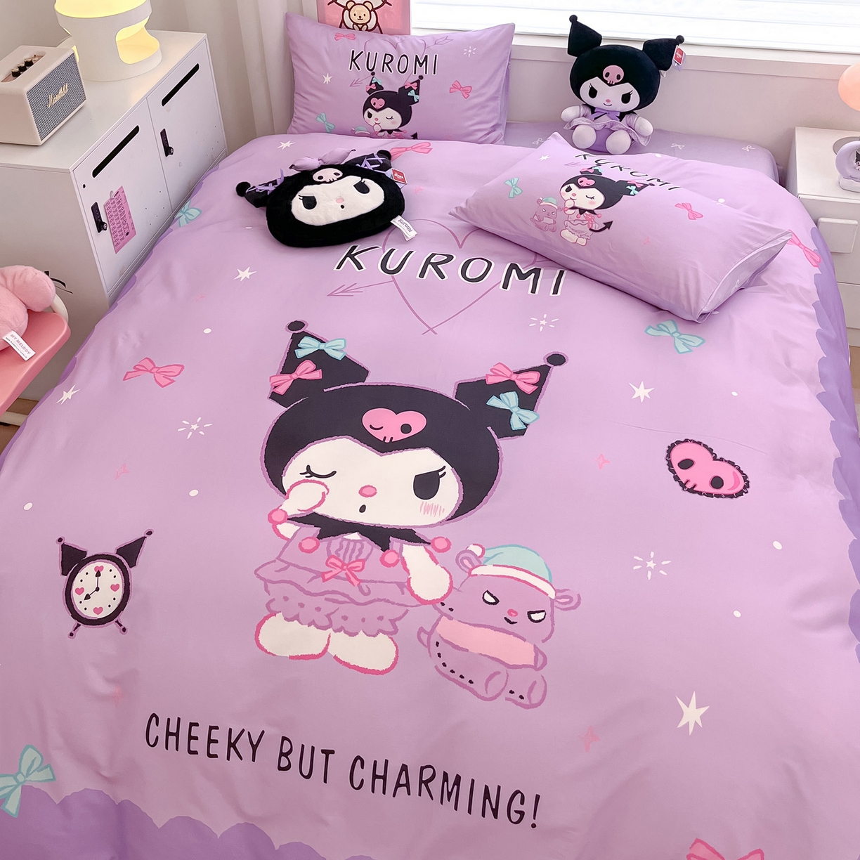 91家纺网 家纺一手货源 找家纺 暮思家居 2026新款正版授权三丽鸥大版全棉纯棉数码印花纯棉四件套系列-第一批 大版-魔法库洛米