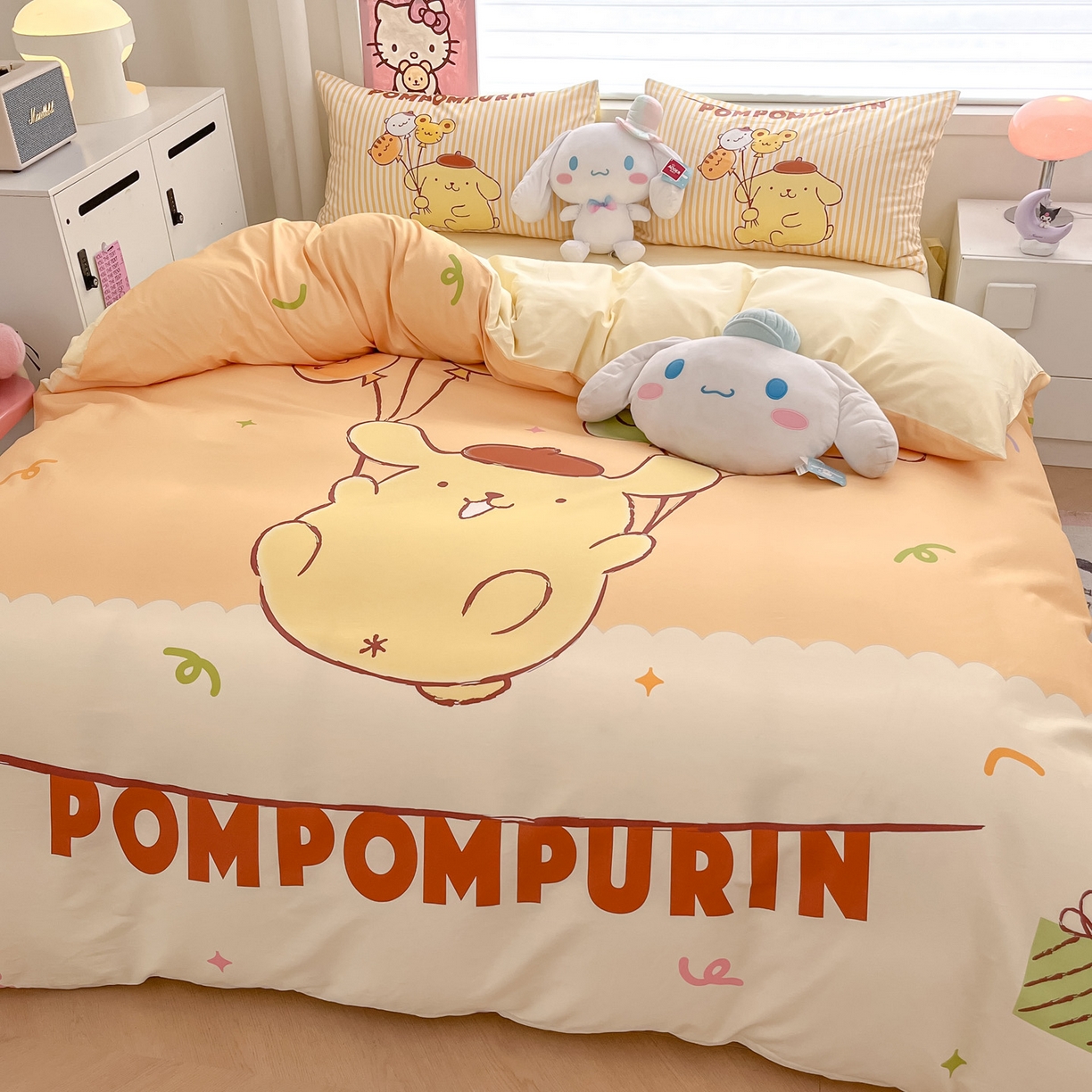 91家纺网 家纺一手货源 找家纺 暮思家居 2026新款正版授权三丽鸥大版全棉纯棉数码印花纯棉四件套系列-第一批 大版-奶黄包布丁狗