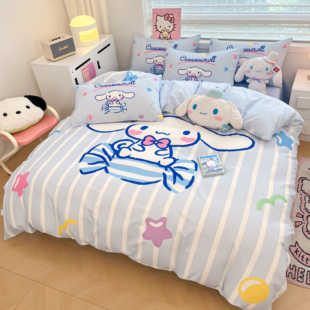 91家纺网 家纺一手货源 找家纺 暮思家居 2026新款正版授权三丽鸥大版全棉纯棉数码印花纯棉四件套系列-第一批 大版-糖果玉桂狗