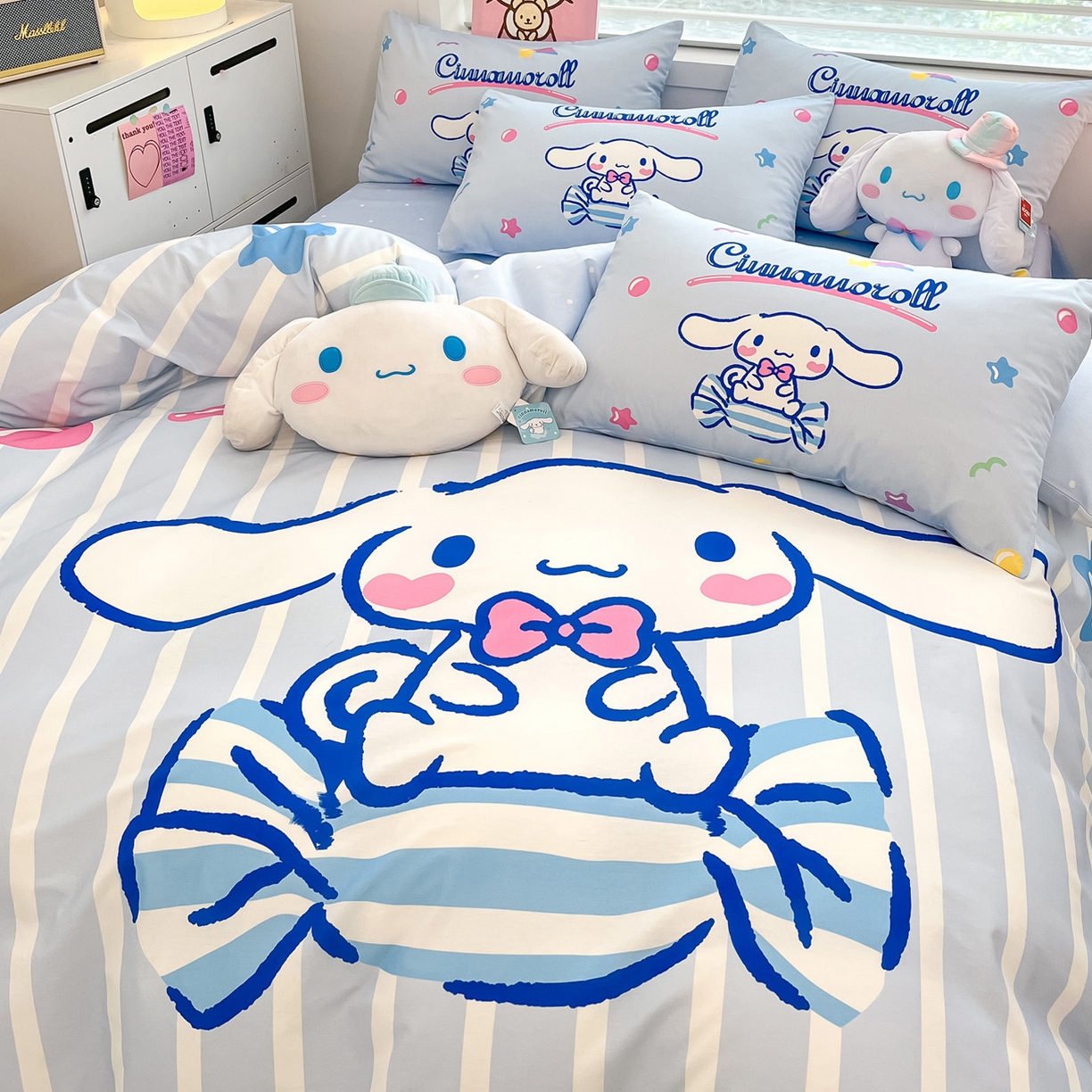 91家纺网 家纺一手货源 找家纺 暮思家居 2026新款正版授权三丽鸥大版全棉纯棉数码印花纯棉四件套系列-第一批 大版-糖果玉桂狗