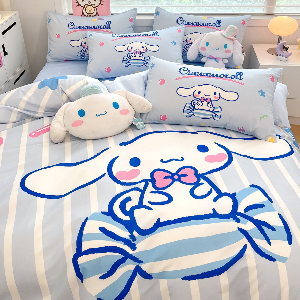 91家纺网 家纺一手货源 找家纺 暮思家居 2026新款正版授权三丽鸥大版全棉纯棉数码印花纯棉四件套系列-第一批 大版-糖果玉桂狗