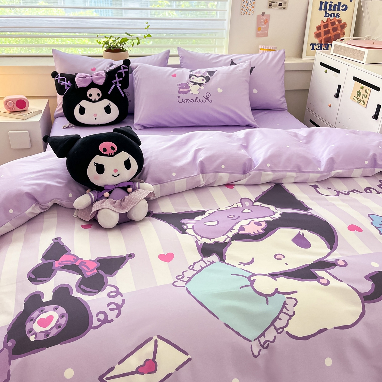 91家纺网 家纺一手货源 找家纺 暮思家居 2026新款正版授权三丽鸥大版全棉纯棉数码印花纯棉四件套系列-第一批 大版-甜蜜库洛米