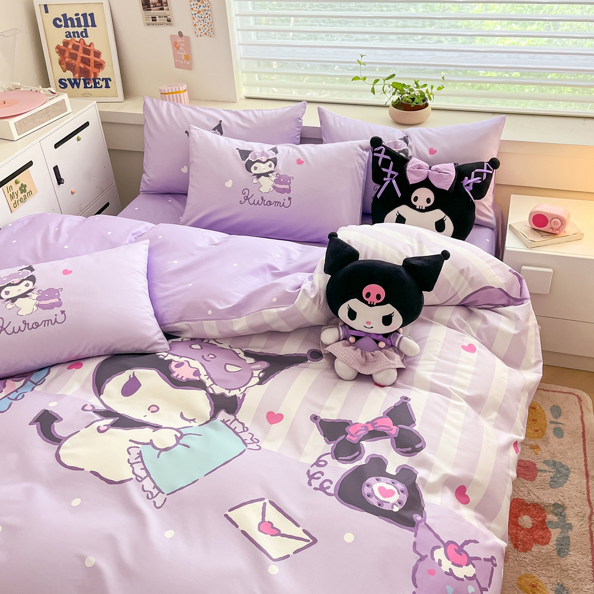 91家纺网 家纺一手货源 找家纺 暮思家居 2026新款正版授权三丽鸥大版全棉纯棉数码印花纯棉四件套系列-第一批 大版-甜蜜库洛米