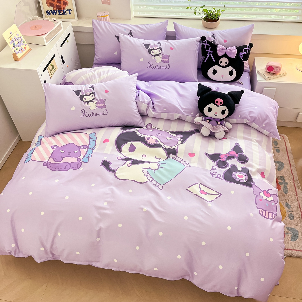 91家纺网 家纺一手货源 找家纺 暮思家居 2026新款正版授权三丽鸥大版全棉纯棉数码印花纯棉四件套系列-第一批 大版-甜蜜库洛米