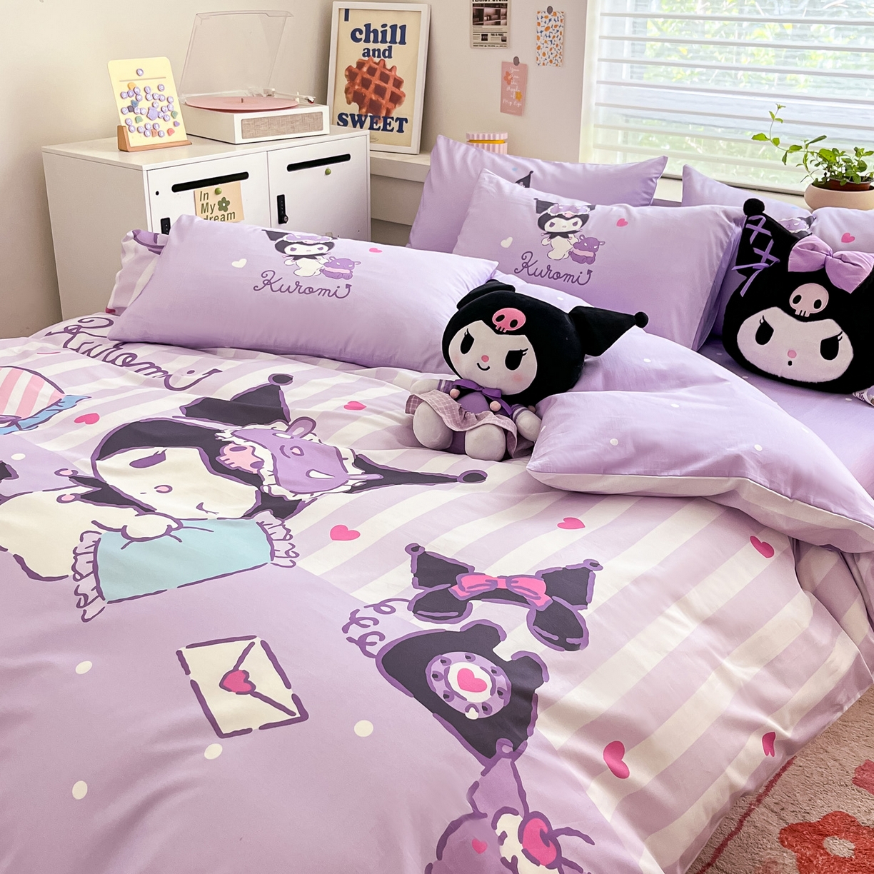 91家纺网 家纺一手货源 找家纺 暮思家居 2026新款正版授权三丽鸥大版全棉纯棉数码印花纯棉四件套系列-第一批 大版-甜蜜库洛米