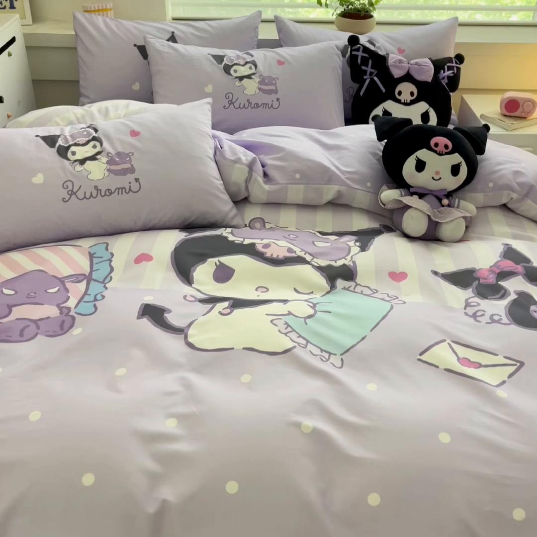 91家纺网 家纺一手货源 找家纺 暮思家居 2026新款正版授权三丽鸥大版全棉纯棉数码印花纯棉四件套系列-第一批 大版-甜蜜库洛米