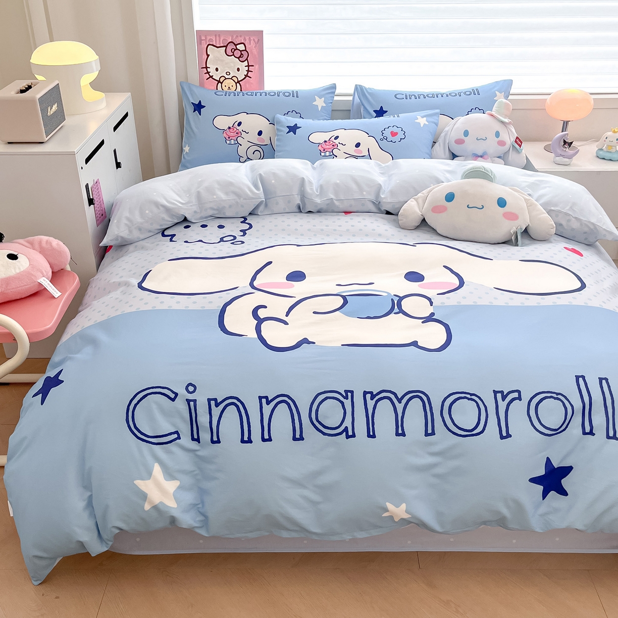 91家纺网 家纺一手货源 找家纺 暮思家居 2026新款正版授权三丽鸥大版全棉纯棉数码印花纯棉四件套系列-第一批 大版-甜品大耳狗