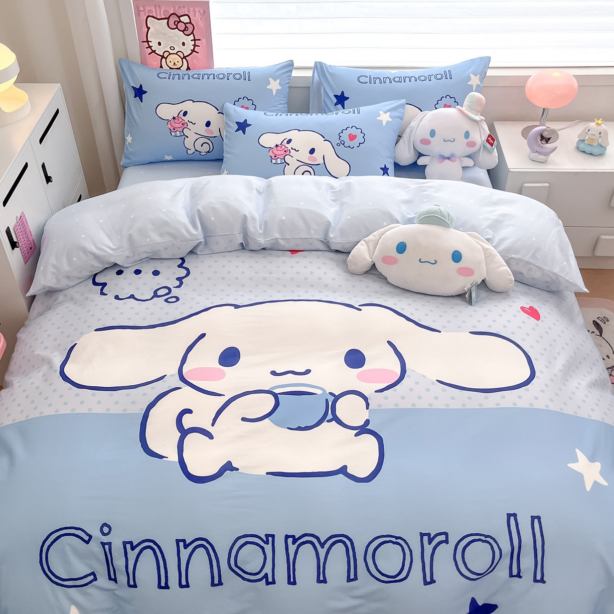 91家纺网 家纺一手货源 找家纺 暮思家居 2026新款正版授权三丽鸥大版全棉纯棉数码印花纯棉四件套系列-第一批 大版-甜品大耳狗