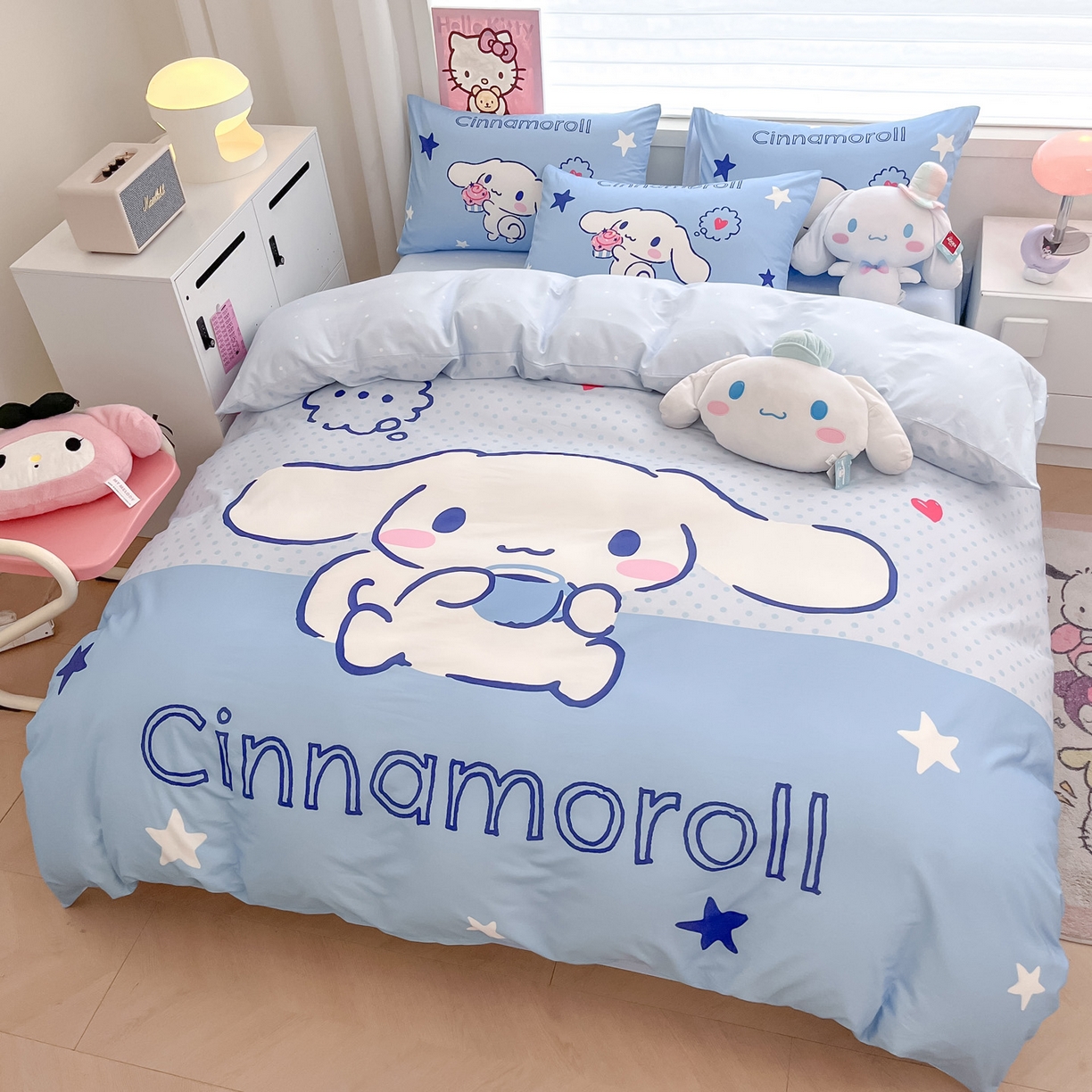 91家纺网 家纺一手货源 找家纺 暮思家居 2026新款正版授权三丽鸥大版全棉纯棉数码印花纯棉四件套系列-第一批 大版-甜品大耳狗