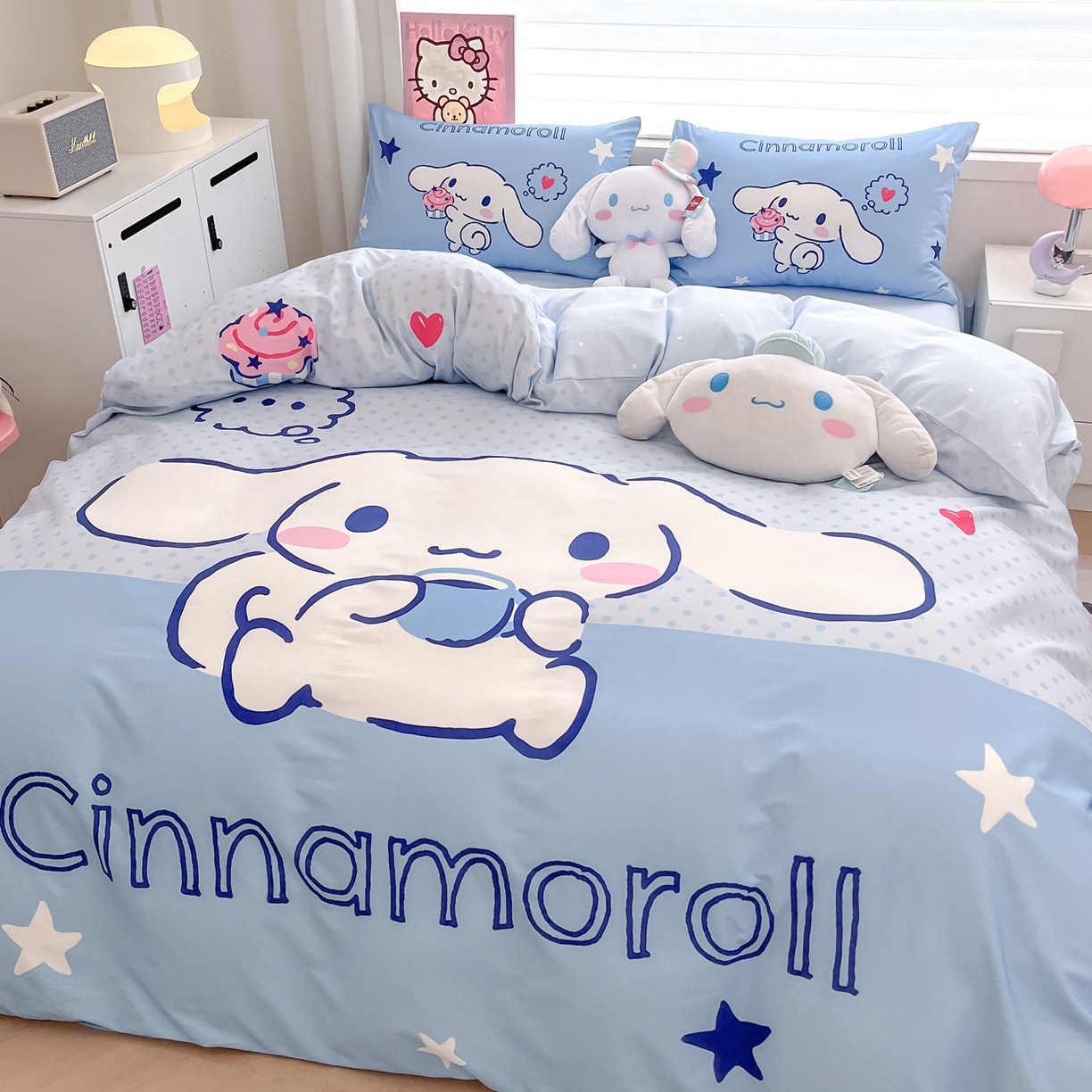 91家纺网 家纺一手货源 找家纺 暮思家居 2026新款正版授权三丽鸥大版全棉纯棉数码印花纯棉四件套系列-第一批 大版-甜品大耳狗