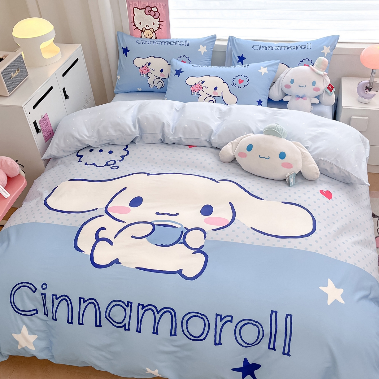 91家纺网 家纺一手货源 找家纺 暮思家居 2026新款正版授权三丽鸥大版全棉纯棉数码印花纯棉四件套系列-第一批 大版-甜品大耳狗