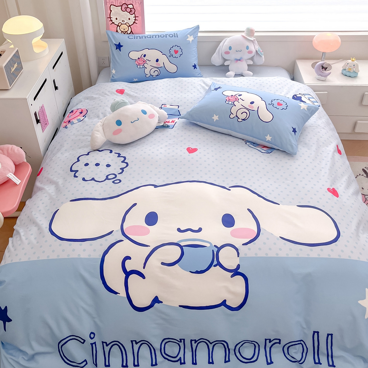 91家纺网 家纺一手货源 找家纺 暮思家居 2026新款正版授权三丽鸥大版全棉纯棉数码印花纯棉四件套系列-第一批 大版-甜品大耳狗