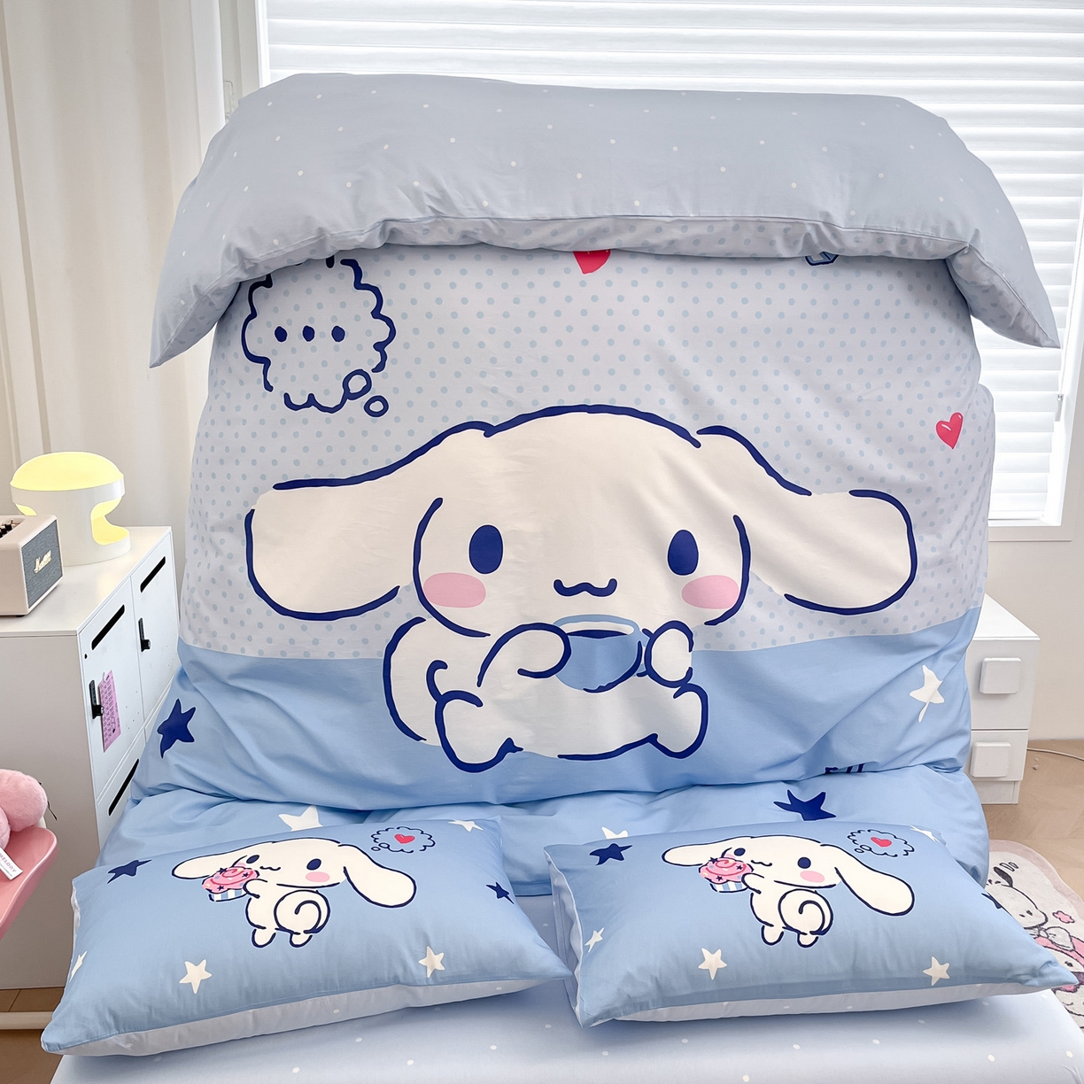 91家纺网 家纺一手货源 找家纺 暮思家居 2026新款正版授权三丽鸥大版全棉纯棉数码印花纯棉四件套系列-第一批 大版-甜品大耳狗