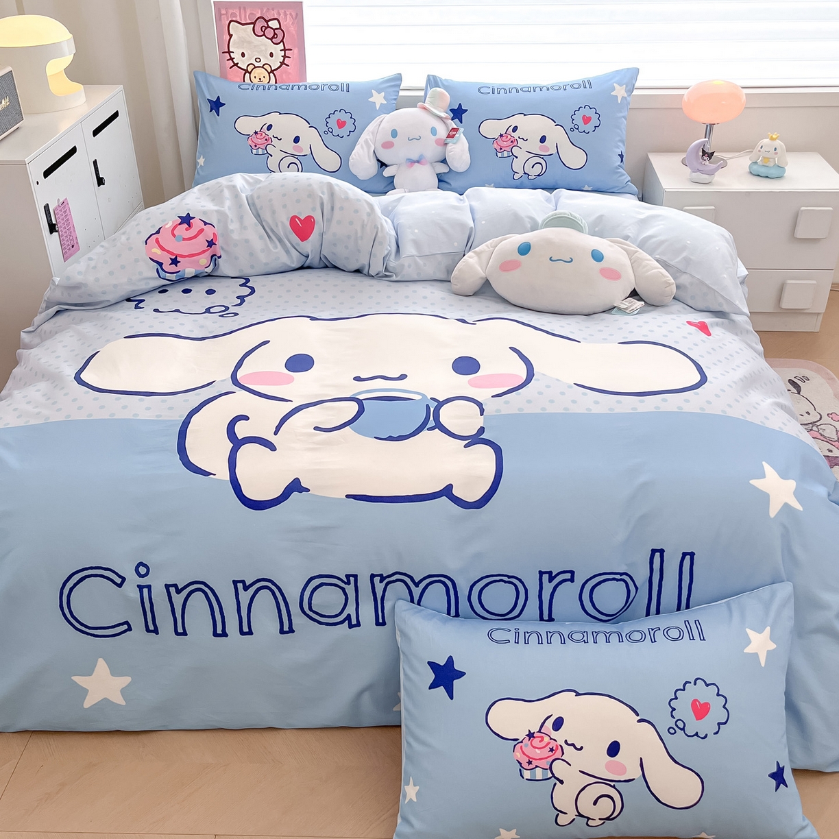 91家纺网 家纺一手货源 找家纺 暮思家居 2026新款正版授权三丽鸥大版全棉纯棉数码印花纯棉四件套系列-第一批 大版-甜品大耳狗