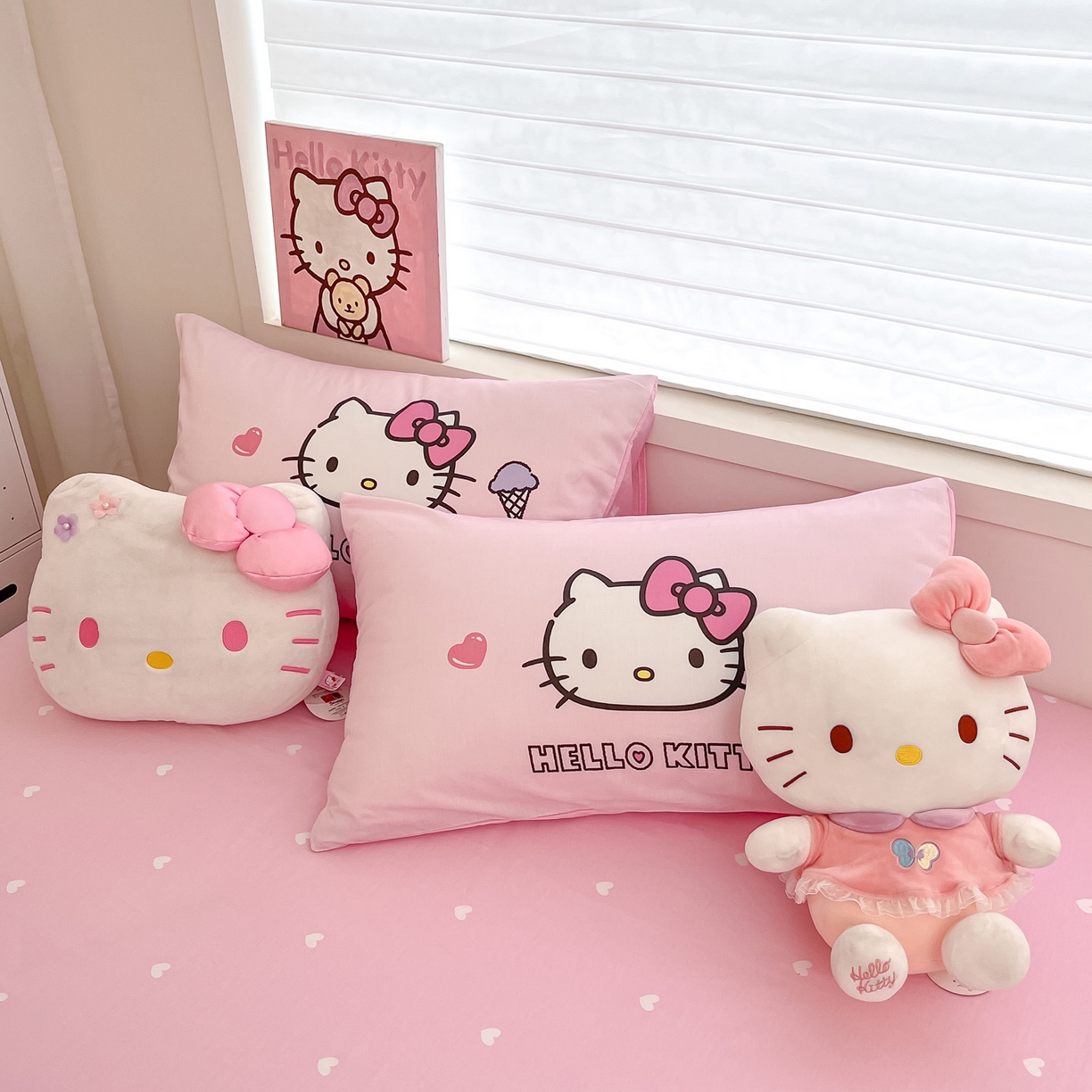 91家纺网 家纺一手货源 找家纺 暮思家居 2026新款正版授权三丽鸥大版全棉纯棉数码印花纯棉四件套系列-第一批 大版-甜筒KT