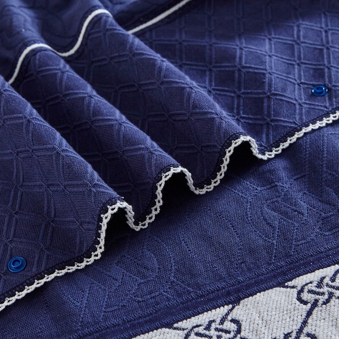 91家纺网 家纺一手货源 找家纺 朴尔家纺-毛巾被 2026新款纱布毛巾绣花素色半包枕套枕巾 绣花半包枕套-深蓝