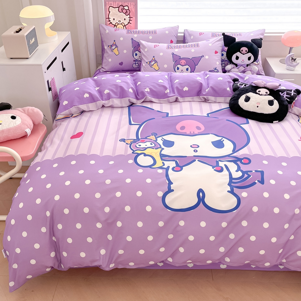 91家纺网 家纺一手货源 找家纺 暮思家居 2026新款正版授权三丽鸥大版全棉纯棉数码印花纯棉四件套系列-第一批 大版-甜筒库洛米