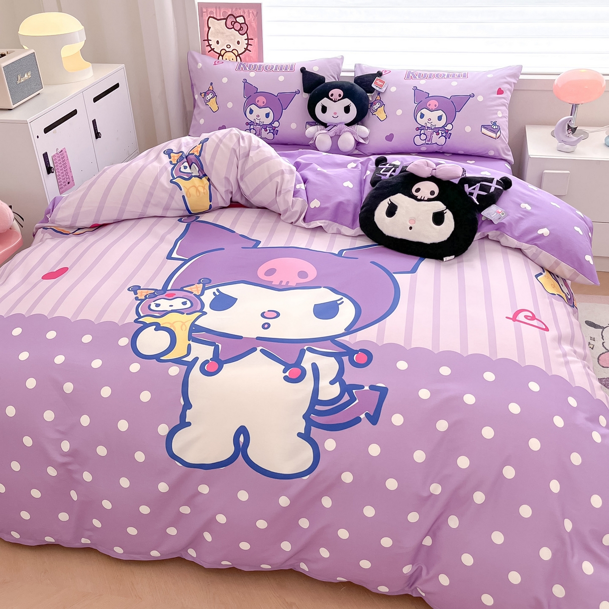 91家纺网 家纺一手货源 找家纺 暮思家居 2026新款正版授权三丽鸥大版全棉纯棉数码印花纯棉四件套系列-第一批 大版-甜筒库洛米