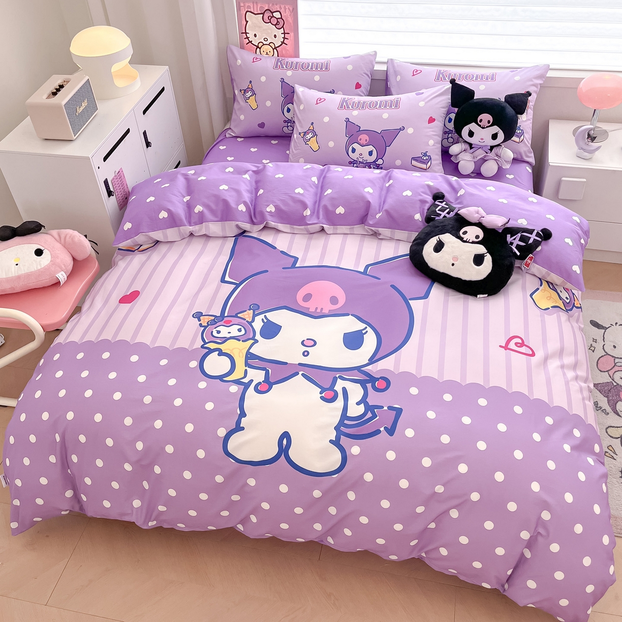 91家纺网 家纺一手货源 找家纺 暮思家居 2026新款正版授权三丽鸥大版全棉纯棉数码印花纯棉四件套系列-第一批 大版-甜筒库洛米