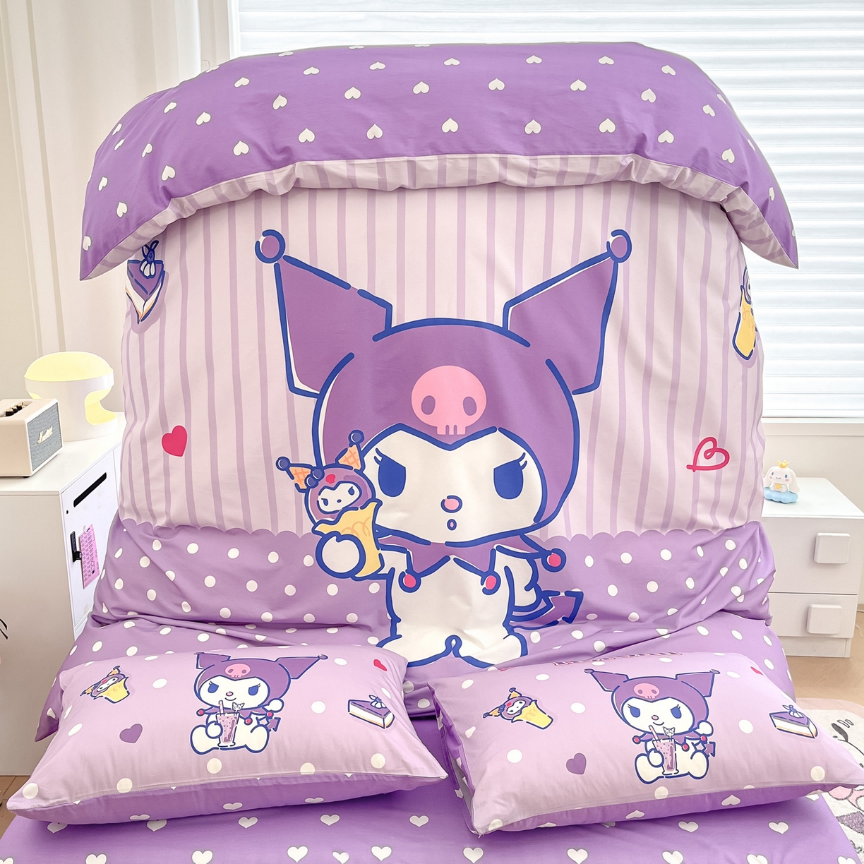 91家纺网 家纺一手货源 找家纺 暮思家居 2026新款正版授权三丽鸥大版全棉纯棉数码印花纯棉四件套系列-第一批 大版-甜筒库洛米