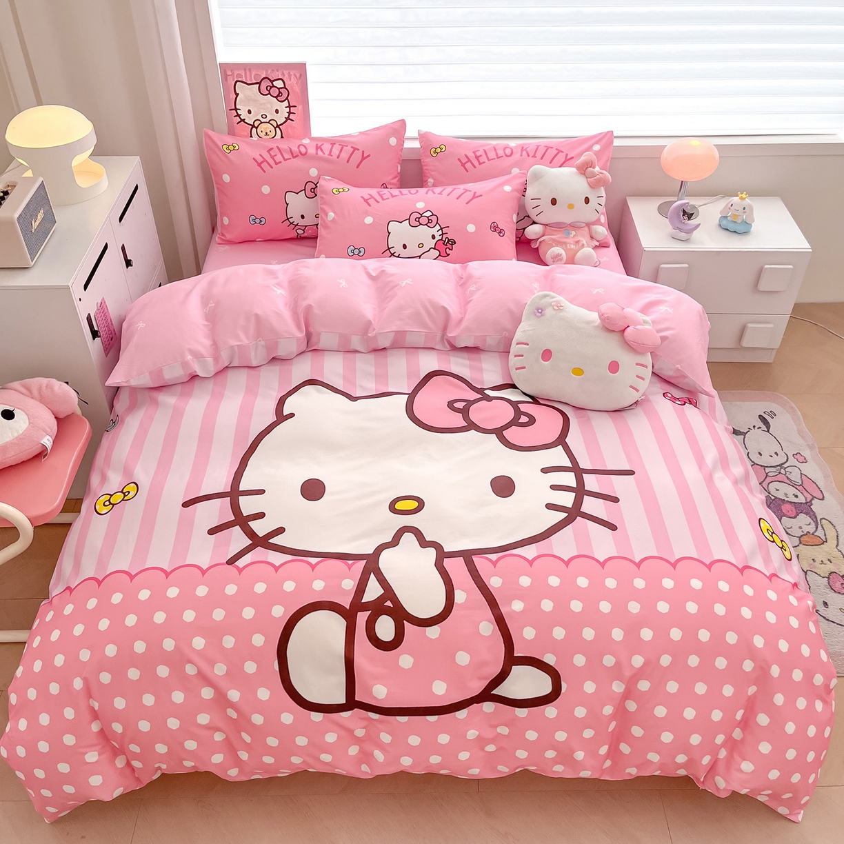 暮思家居 2026新款正版授权三丽鸥大版全棉纯棉数码印花纯棉四件套系列-第一批 大版-条纹KT