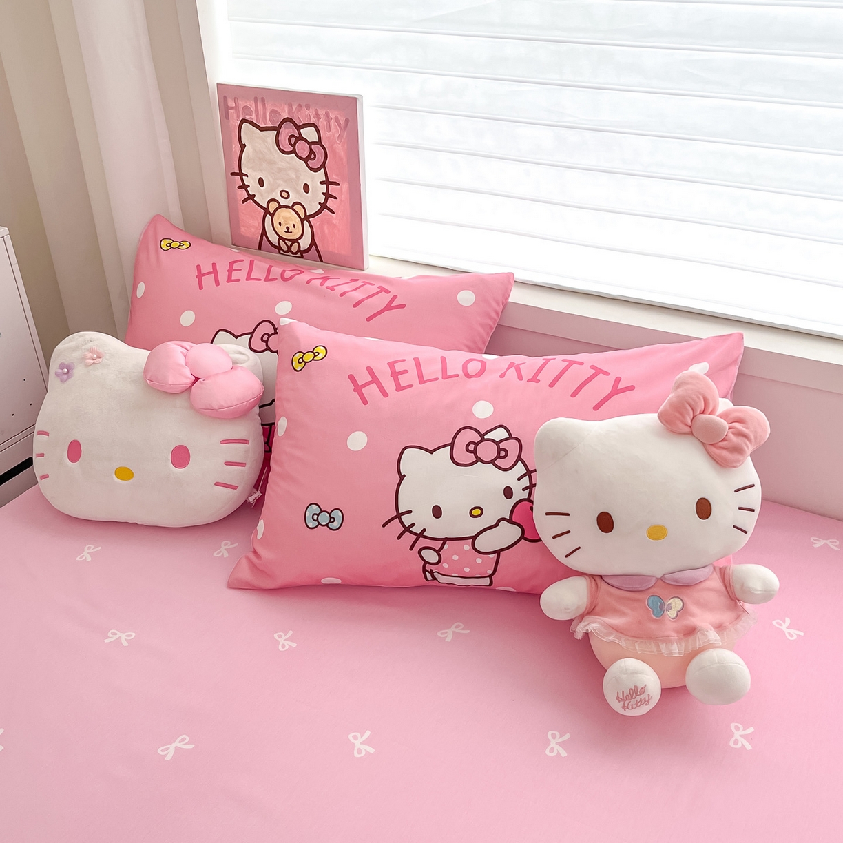 91家纺网 家纺一手货源 找家纺 暮思家居 2026新款正版授权三丽鸥大版全棉纯棉数码印花纯棉四件套系列-第一批 大版-条纹KT